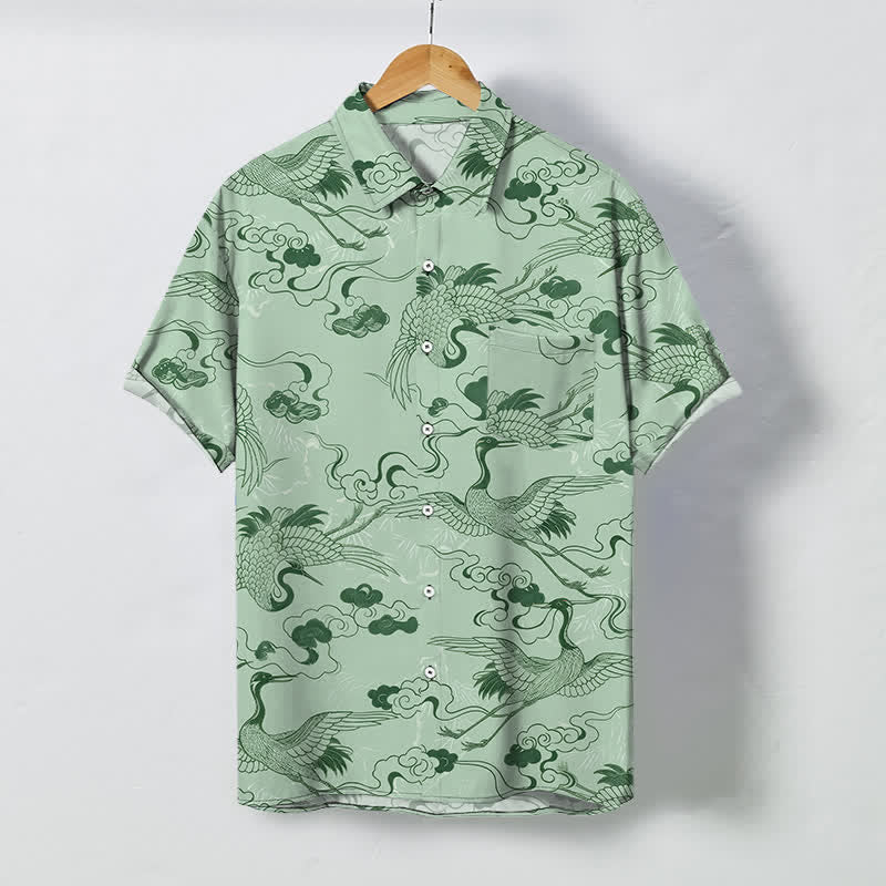 Buddha Stones Koszula męska z krótkim rękawem, oddychająca, z guzikami i wzorem „Crene Cloud Wave” - PaleGreen - US/UK/AU48， EU58 (4XL) - image 5