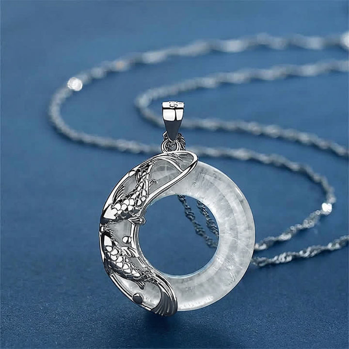 Buddha Stones Naturalny Biały Jade Koi Naszyjnik Na Szczęście - Kwarc przezroczysty (ochrona ♥ leczenie) - image 11