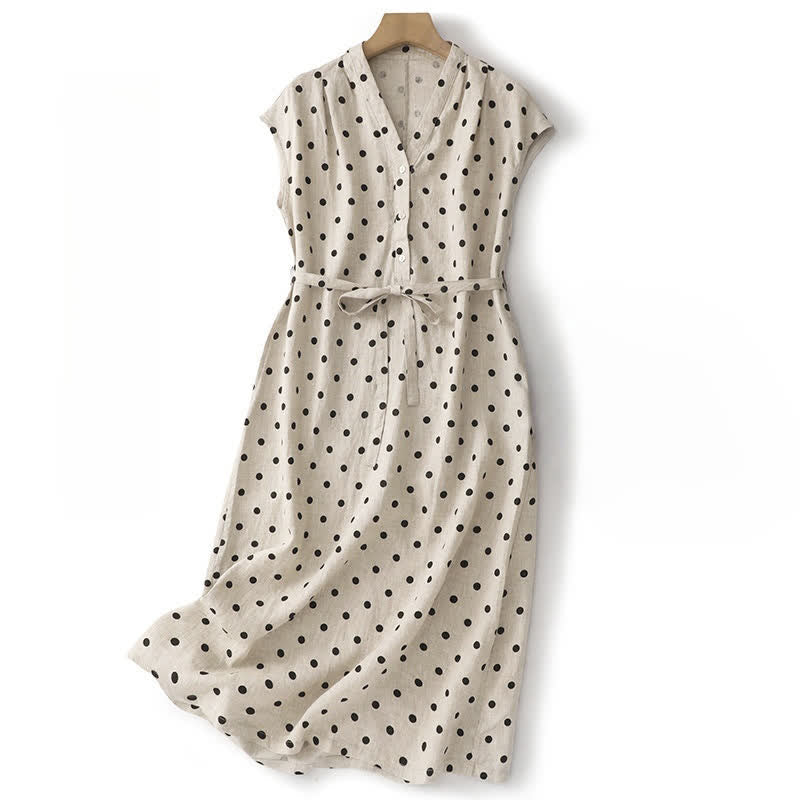 Sukienka damska Buddha Stones Summer Polka Dot z dekoltem w serek i sznurowaniem do kolan z kieszeniami - Biały - US14, UK/AU18, EU46 (2XL) - image 8