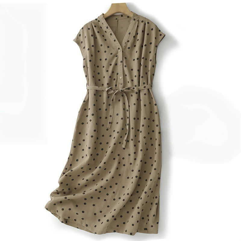 Sukienka damska Buddha Stones Summer Polka Dot z dekoltem w serek i sznurowaniem do kolan z kieszeniami - Dębnik - US14, UK/AU18, EU46 (2XL) - image 0