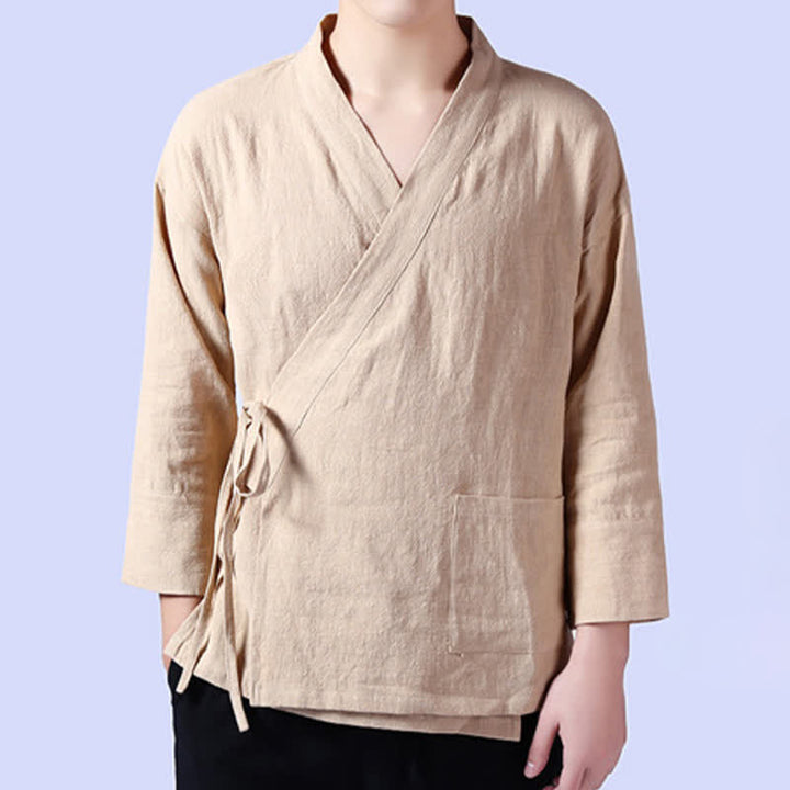 Buddha Stones Wiosenny, swobodny styl Tang, męskie kimono ze ściągaczem i solidną ramią i kieszenią - image 2