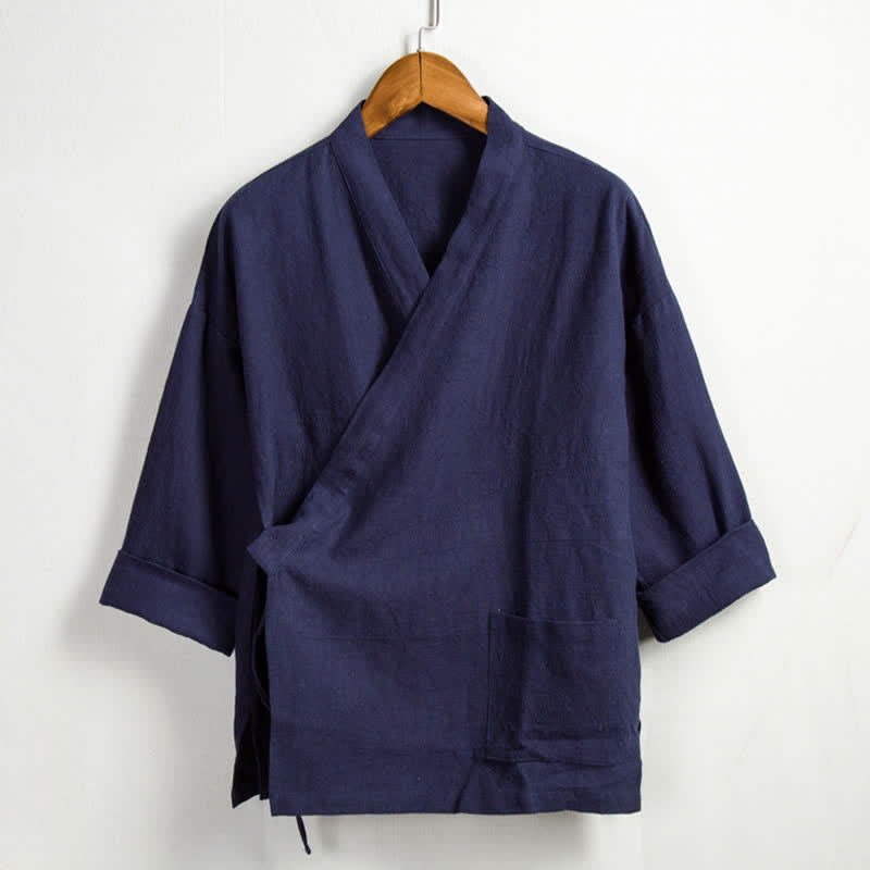 Buddha Stones Wiosenny, swobodny styl Tang, męskie kimono ze ściągaczem i solidną ramią i kieszenią - Marynarka wojenna - US/UK/AU44， EU54 (4XL) - image 12