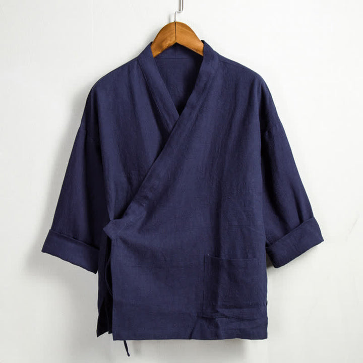 Buddha Stones Wiosenny, swobodny styl Tang, męskie kimono ze ściągaczem i solidną ramią i kieszenią - Marynarka wojenna - US/UK/AU44， EU54 (4XL) - image 12