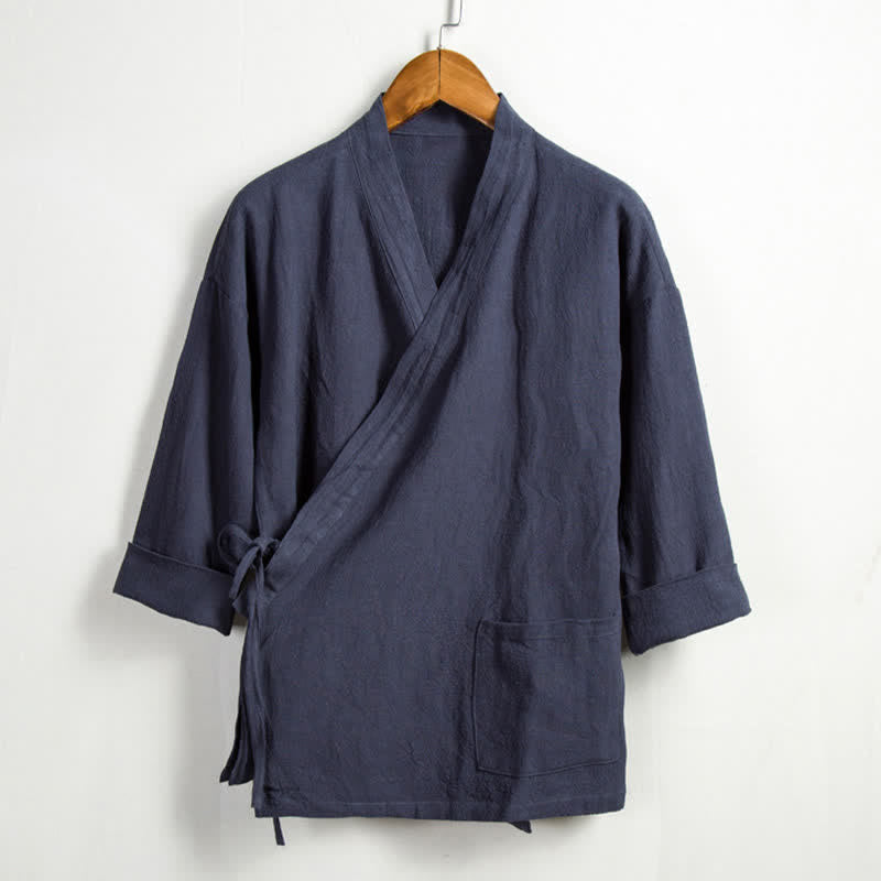 Buddha Stones Wiosenny, swobodny styl Tang, męskie kimono ze ściągaczem i solidną ramią i kieszenią - Łupkowoszary - US/UK/AU44， EU54 (4XL) - image 14