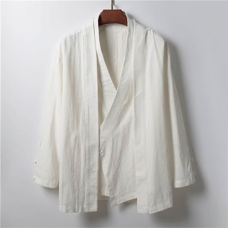Buddha Stones Wiosenny, swobodny, minimalistyczny, jednolity kimono męskie z ramii - Biały - US/UK/AU44， EU54 (4XL) - image 12