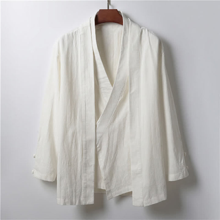 Buddha Stones Wiosenny, swobodny, minimalistyczny, jednolity kimono męskie z ramii - Biały - US/UK/AU44， EU54 (4XL) - image 12