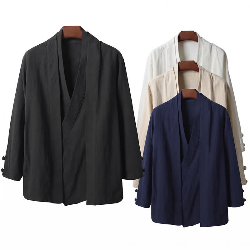 Buddha Stones Wiosenny, swobodny, minimalistyczny, jednolity kimono męskie z ramii - image 14
