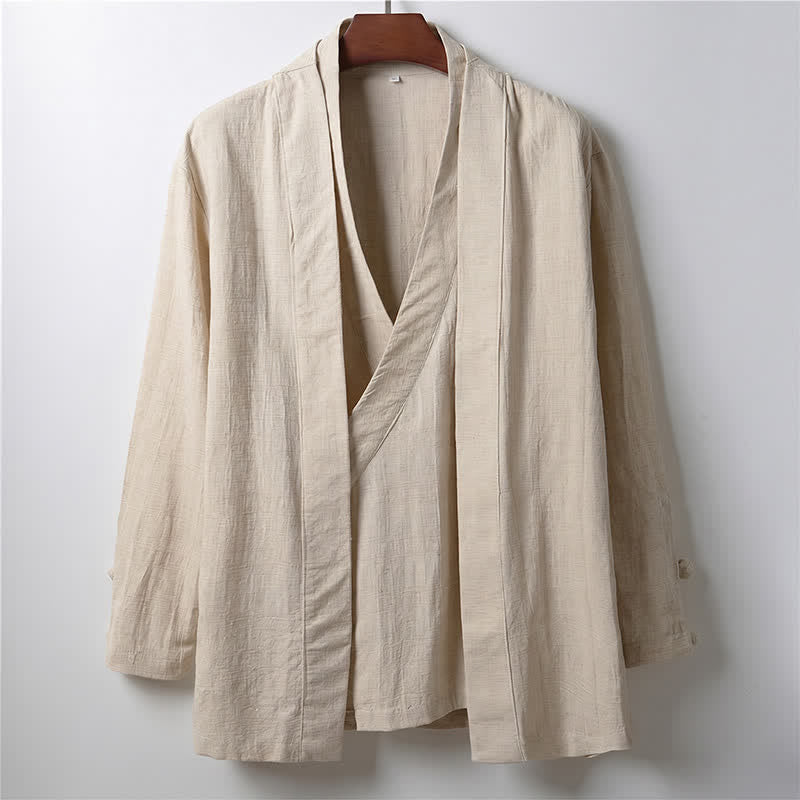 Buddha Stones Wiosenny, swobodny, minimalistyczny, jednolity kimono męskie z ramii - Bielizna - US/UK/AU44， EU54 (4XL) - image 0