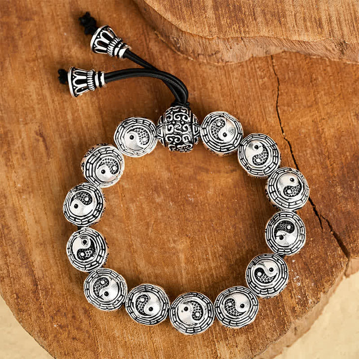 Buddha Stones Miedziana bransoletka z okrągłymi koralikami Bagua Yin Yang Harmony - image 3