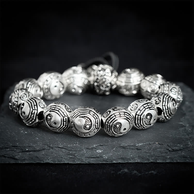 Buddha Stones Miedziana bransoletka z okrągłymi koralikami Bagua Yin Yang Harmony - image 1