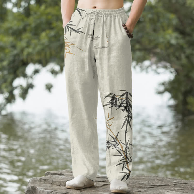 Buddha Stones Spodnie męskie zwężane z kieszeniami i wzorem z bambusa i bawełny - Bielizna - US/UK/AU50, EU60 (5XL) - image 0