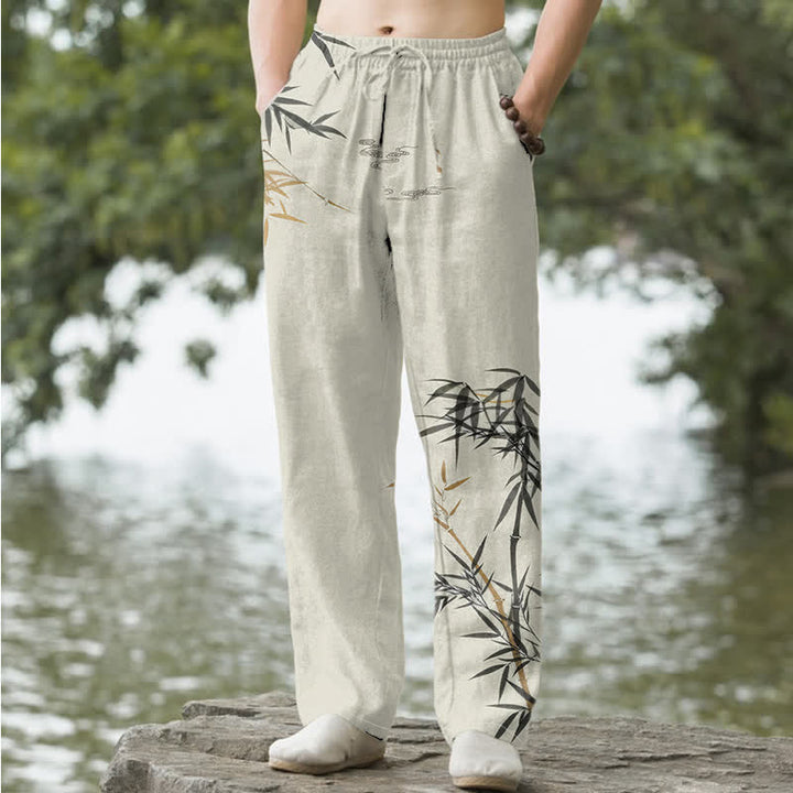 Buddha Stones Spodnie męskie zwężane z kieszeniami i wzorem z bambusa i bawełny - Bielizna - US/UK/AU50, EU60 (5XL) - image 0