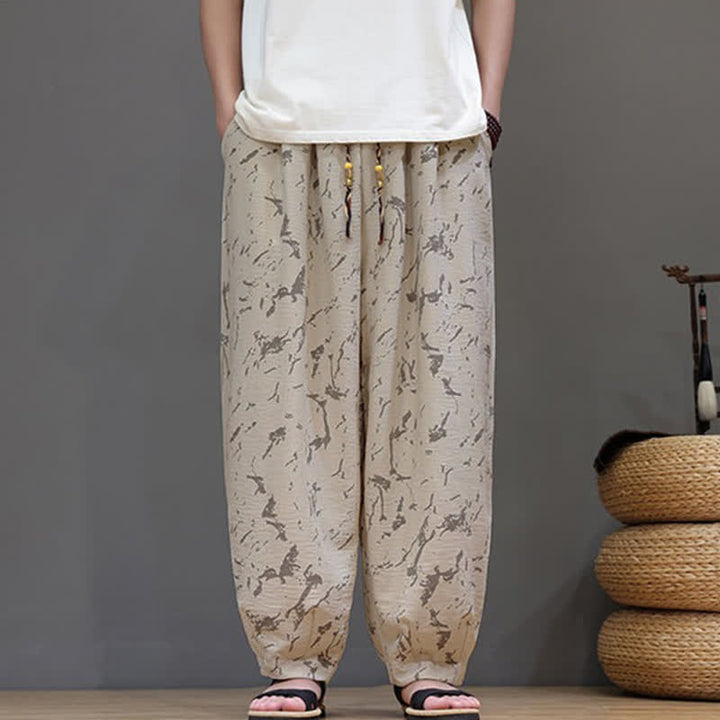 Buddha Stones Letnie, swobodne, minimalistyczne spodnie męskie typu harem ze ściągaczem i abstrakcyjnym wzorem tekstury, z kieszenią - image 20