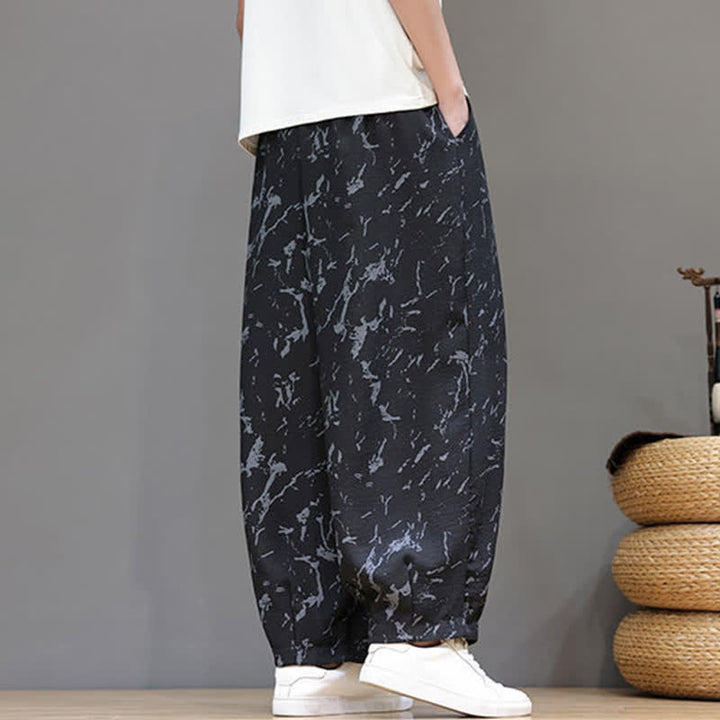 Buddha Stones Letnie, swobodne, minimalistyczne spodnie męskie typu harem ze ściągaczem i abstrakcyjnym wzorem tekstury, z kieszenią - image 12