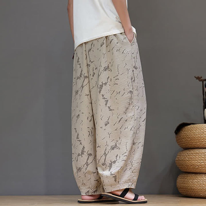 Buddha Stones Letnie, swobodne, minimalistyczne spodnie męskie typu harem ze ściągaczem i abstrakcyjnym wzorem tekstury, z kieszenią - image 19