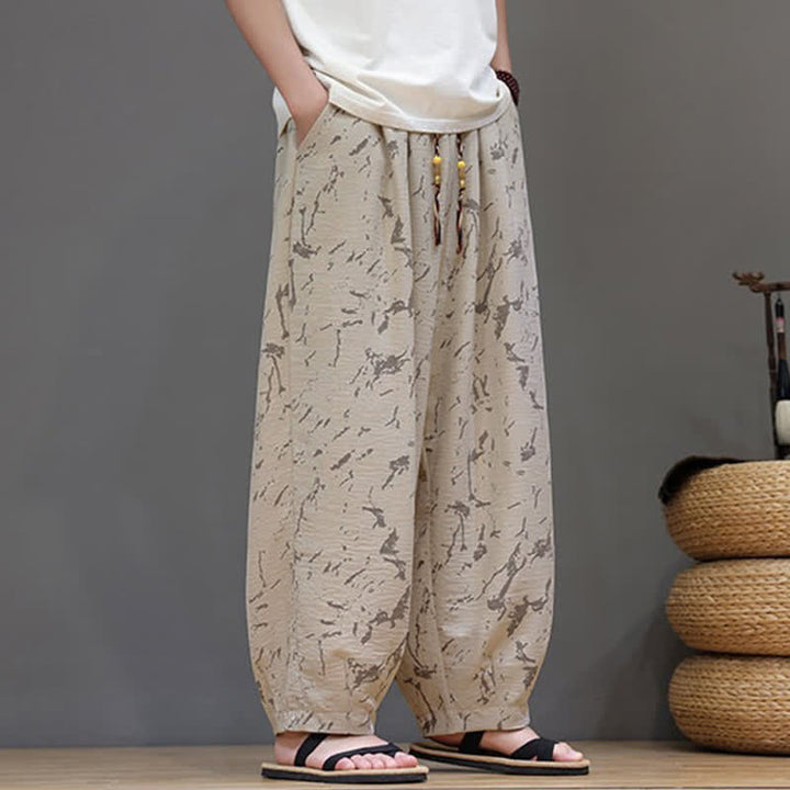 Buddha Stones Letnie, swobodne, minimalistyczne spodnie męskie typu harem ze ściągaczem i abstrakcyjnym wzorem tekstury, z kieszenią - image 17