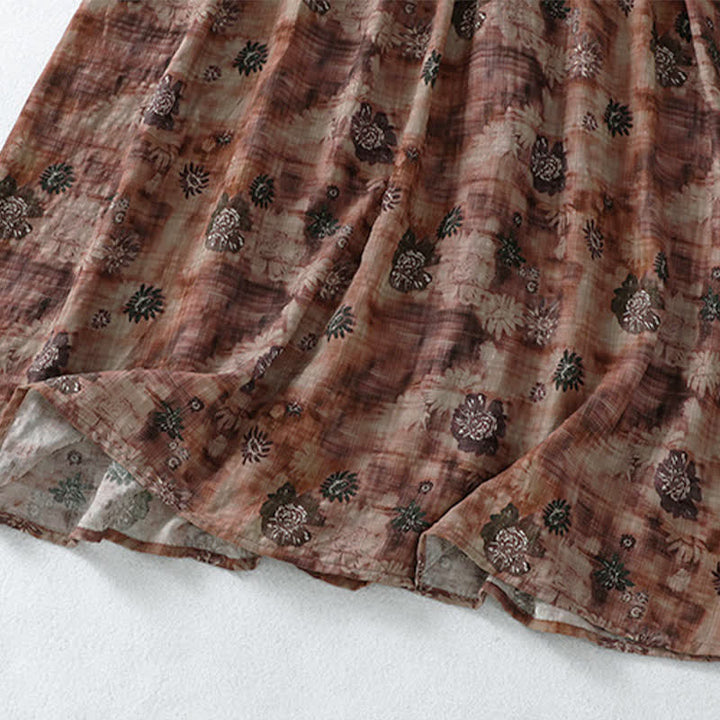 Buddha Stones Letnia sukienka damska w stylu vintage z krótkim rękawem i kieszenią, ze ściągaczem i kwiatowym wzorem - image 15