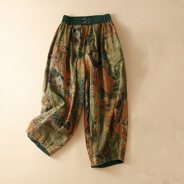 Spodnie haremowe damskie w stylu retro casual z chińskimi guzikami i żabą z motywem Buddha Stones i kieszeniami - Oliwka - US8-10，UK/AU12-14，EU40-42 (2XL) - image 13