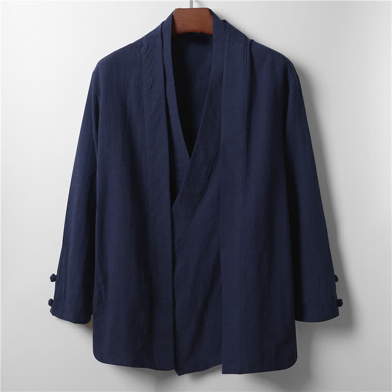 Buddha Stones Wiosenny, swobodny, minimalistyczny, jednolity kimono męskie z ramii - MidnightBlue - US/UK/AU44， EU54 (4XL) - image 10