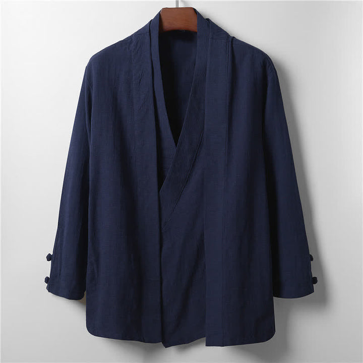 Buddha Stones Wiosenny, swobodny, minimalistyczny, jednolity kimono męskie z ramii - MidnightBlue - US/UK/AU44， EU54 (4XL) - image 10