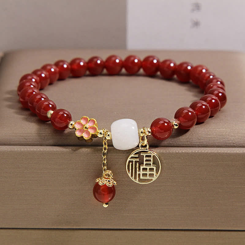 Buddha Stones Bransoletka z czerwonego agatu z kwiatem pewności siebie i szczęścia - image 10