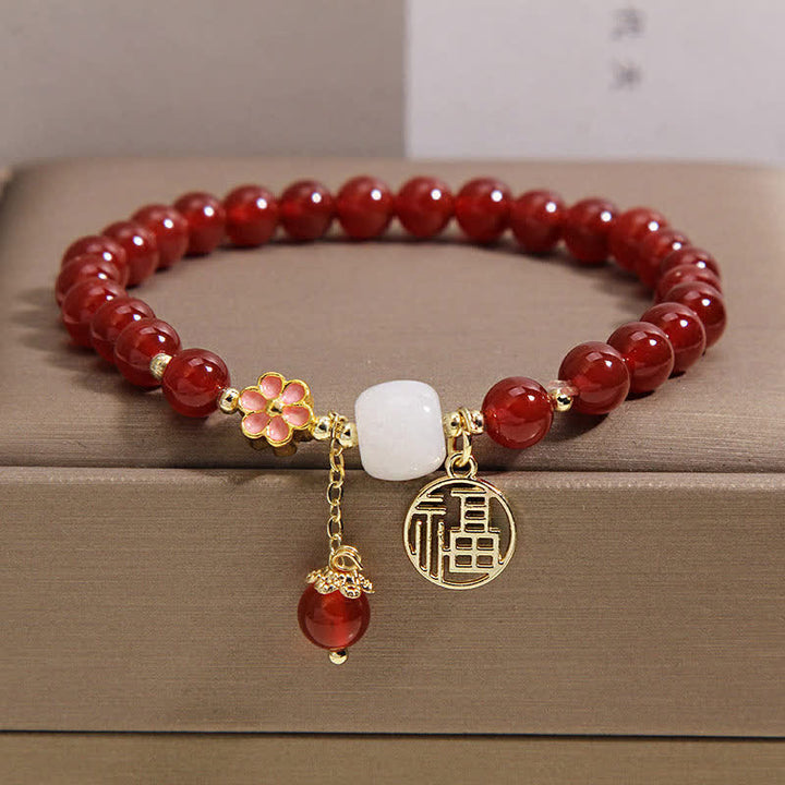 Buddha Stones Bransoletka z czerwonego agatu z kwiatem pewności siebie i szczęścia - image 10