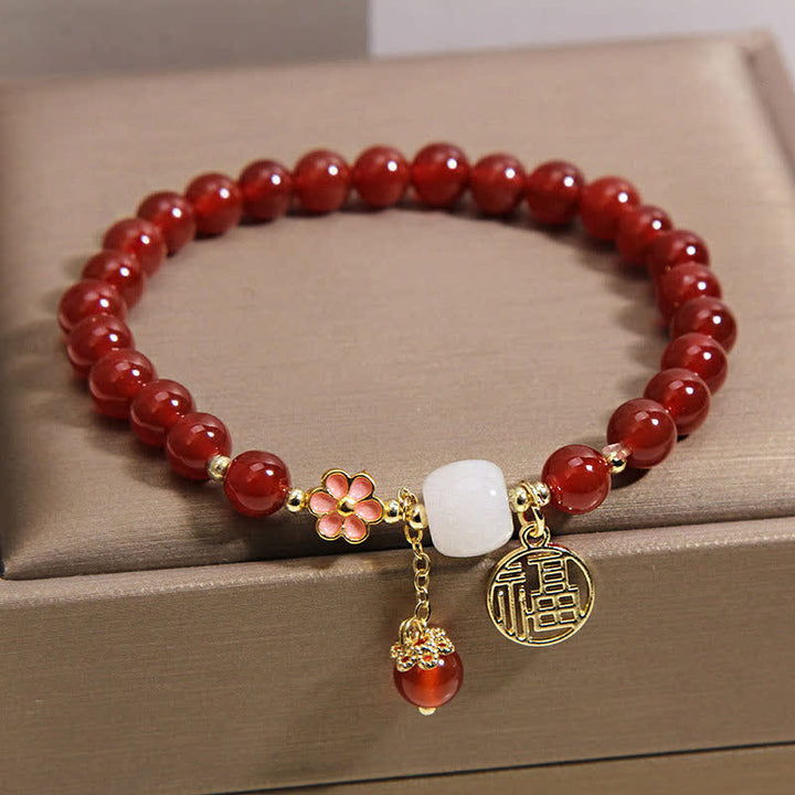 Buddha Stones Bransoletka z czerwonego agatu z kwiatem pewności siebie i szczęścia - image 4