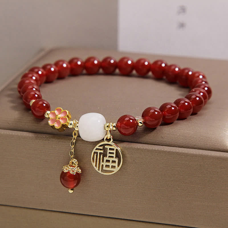Buddha Stones Bransoletka z czerwonego agatu z kwiatem pewności siebie i szczęścia - image 8