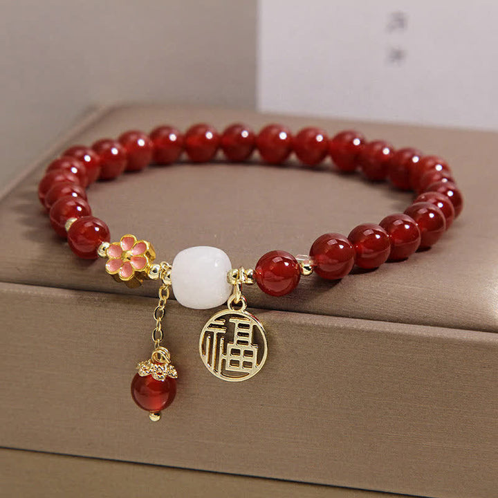 Buddha Stones Bransoletka z czerwonego agatu z kwiatem pewności siebie i szczęścia - image 8
