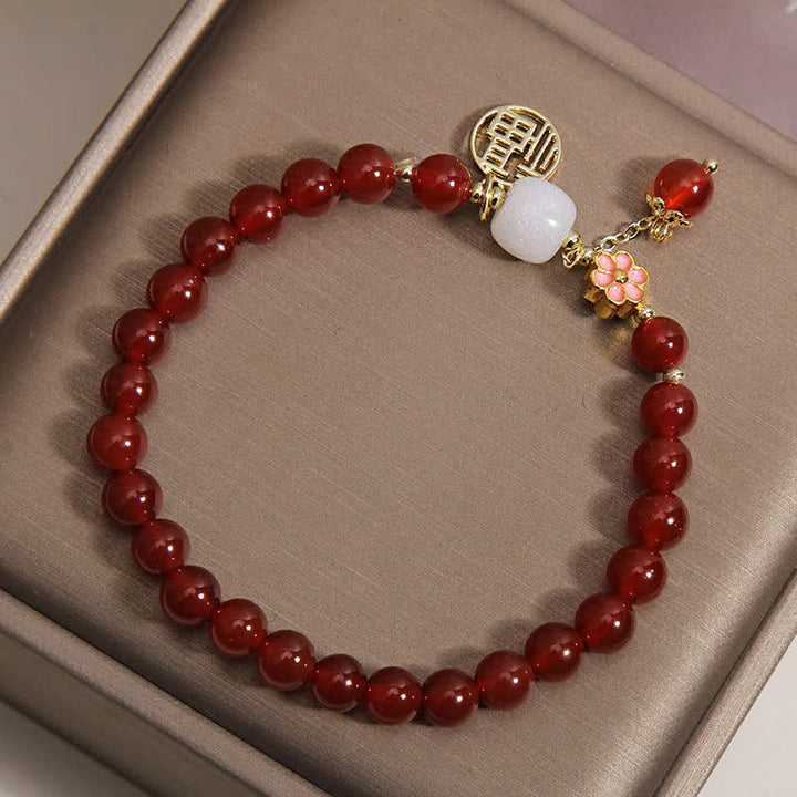 Buddha Stones Bransoletka z czerwonego agatu z kwiatem pewności siebie i szczęścia - image 3