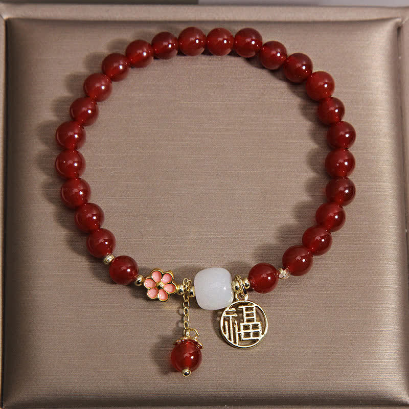 Buddha Stones Bransoletka z czerwonego agatu z kwiatem pewności siebie i szczęścia - image 1