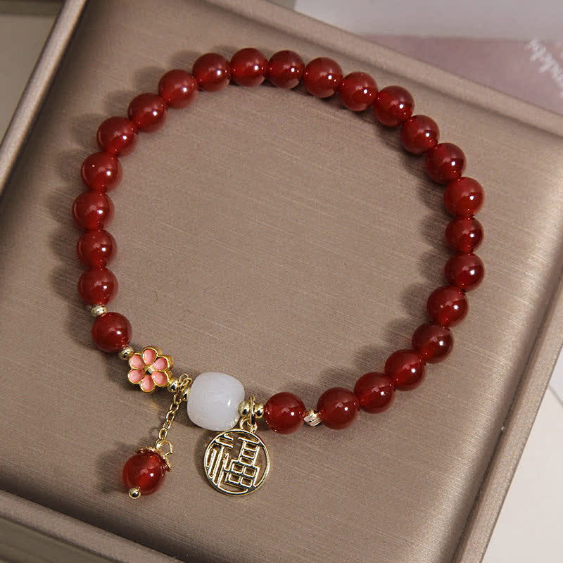 Buddha Stones Bransoletka z czerwonego agatu z kwiatem pewności siebie i szczęścia - image 2