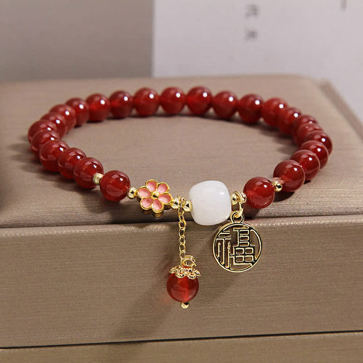 Buddha Stones Bransoletka z czerwonego agatu z kwiatem pewności siebie i szczęścia - image 9