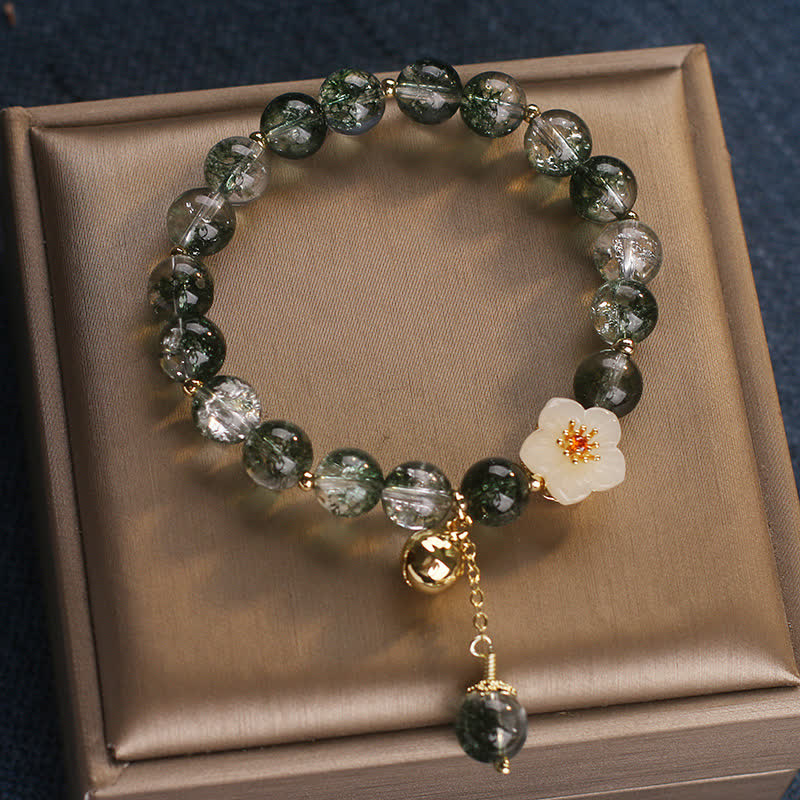 Buddha Stones Bransoletka z zawieszką z zielonego, białego jadeitu i kwiatu fantomowego, bogactwo - image 1