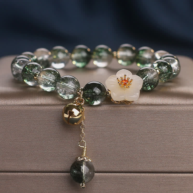Buddha Stones Bransoletka z zawieszką z zielonego, białego jadeitu i kwiatu fantomowego, bogactwo - Zielony Fantom (Wzrost ♥ Bogactwo) - 5,9–6,3 cala (15–16 cm) - image 0