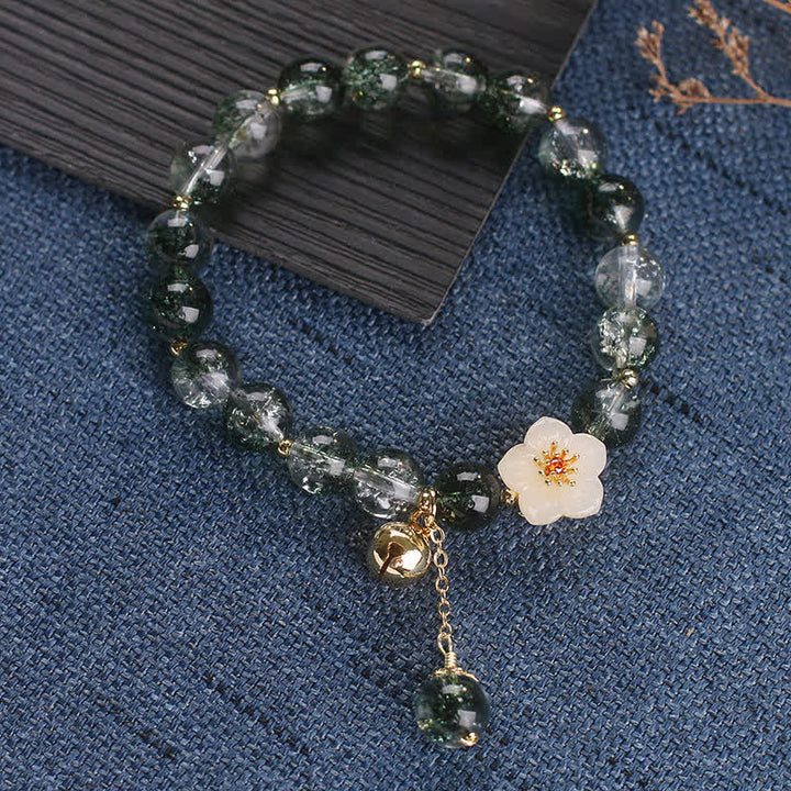 Buddha Stones Bransoletka z zawieszką z zielonego, białego jadeitu i kwiatu fantomowego, bogactwo - image 12