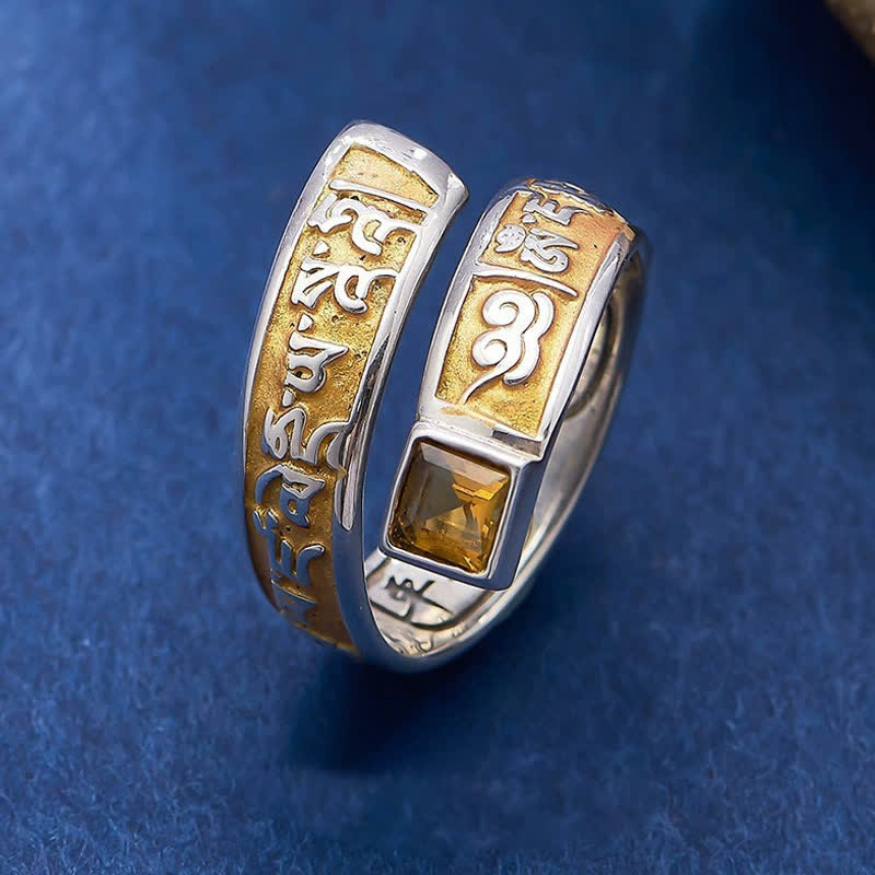 Buddha Stones Miedziany pierścień uziemiający Om Mani Padme Hum z tybetańską mądrością, regulowany - Miedź - Około 17,6 mm / US 7 (regulowane) - image 0