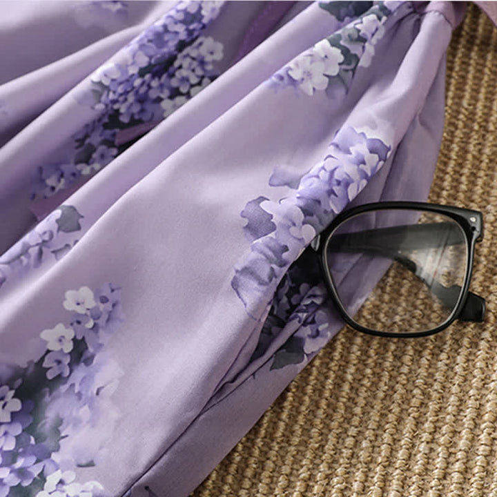 Buddha Stones Letnia, elegancka, swobodna sukienka damska z krótkim rękawem i kieszenią, ze ściągaczem i kwiatowym wzorem - image 9