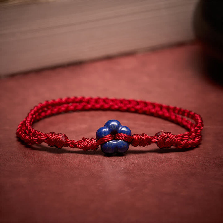 Buddha Stones Bransoletka na szczęście z czerwonego sznurka z lapis lazuli, tkana ręcznie z kwiatów - Lapis Lazuli (obwód nadgarstka: 5,51–7,48 cala / 14–19 cm) - image 0