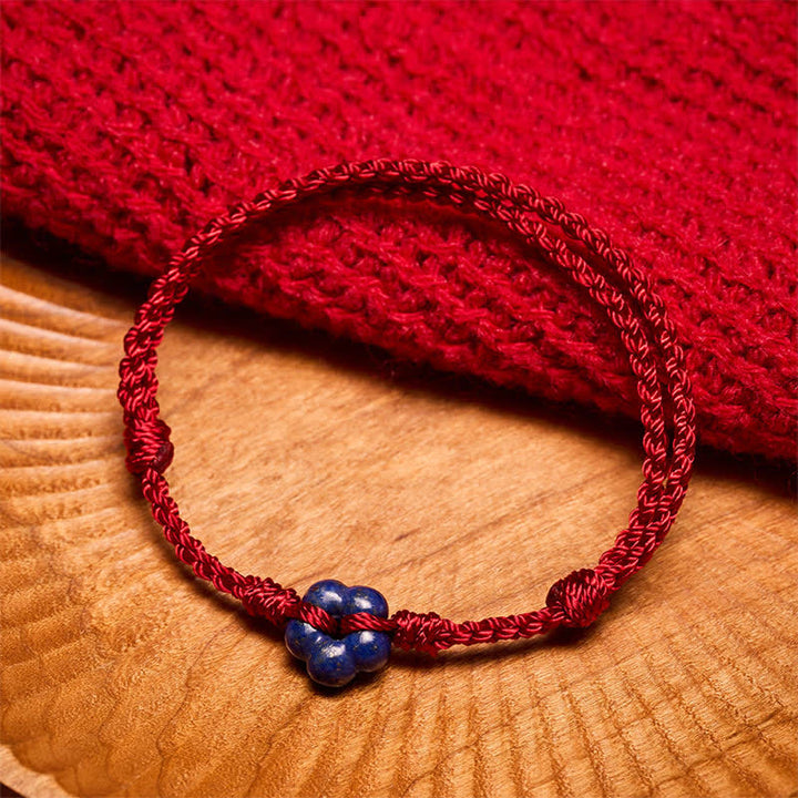 Buddha Stones Bransoletka na szczęście z czerwonego sznurka z lapis lazuli, tkana ręcznie z kwiatów - image 4