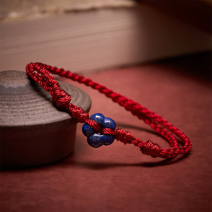 Buddha Stones Bransoletka na szczęście z czerwonego sznurka z lapis lazuli, tkana ręcznie z kwiatów - image 2