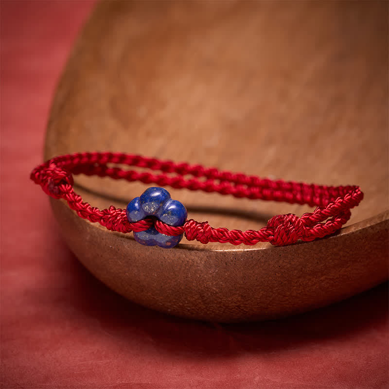 Buddha Stones Bransoletka na szczęście z czerwonego sznurka z lapis lazuli, tkana ręcznie z kwiatów - image 3