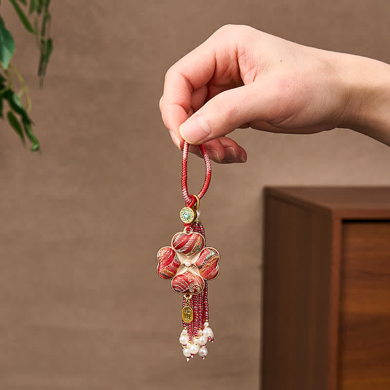 Buddha Stones Breloczki z frędzlami z czterolistną koniczyną i brokatem "Fu" - image 12