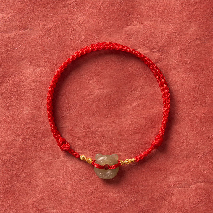Buddha Stones Bransoletka z jadeitu z zapięciem Peace Buckle w kolorze czerwonym i motywem dobrobytu - image 3