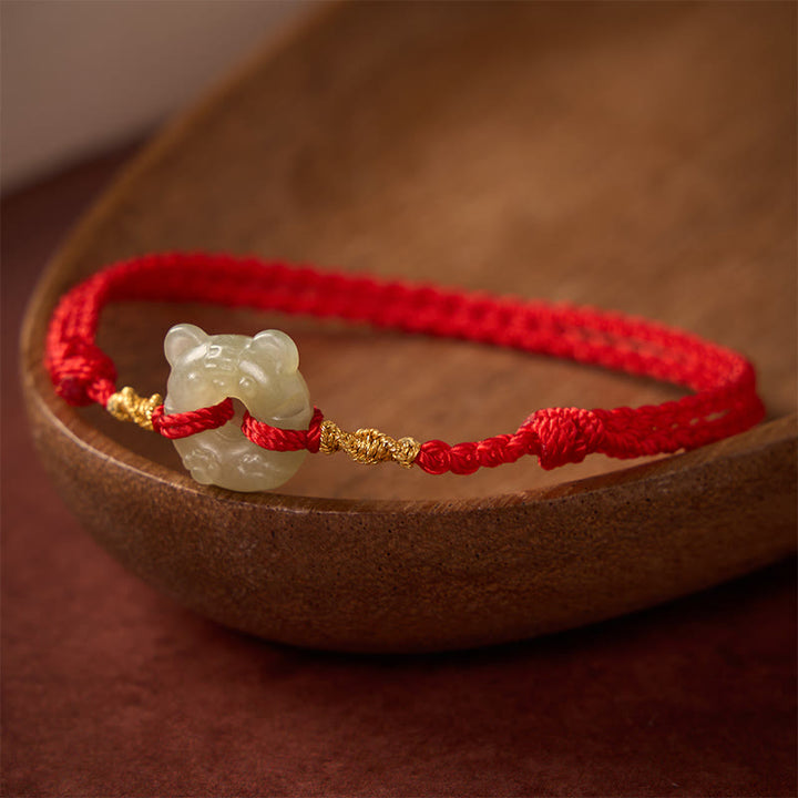 Buddha Stones Bransoletka z jadeitu z zapięciem Peace Buckle w kolorze czerwonym i motywem dobrobytu - image 2