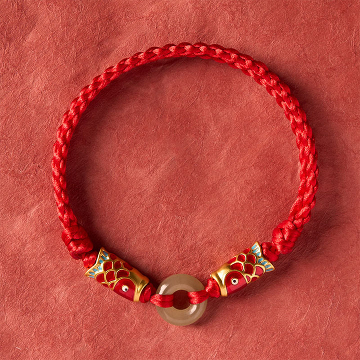 Buddha Stones Bransoletka z jadeitu Hetian Peace Buckle Double Koi Fish Red String Prosperity - image 3