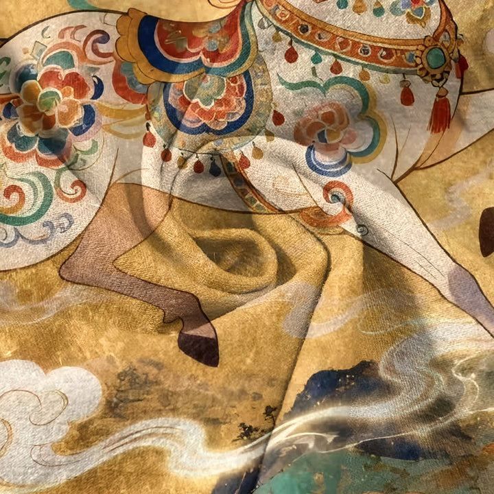 Buddha Stones Koszula męska z krótkim rękawem i ozdobnym wzorem w biegnące konie, bawełniana, zapinana na pół guzika - image 9