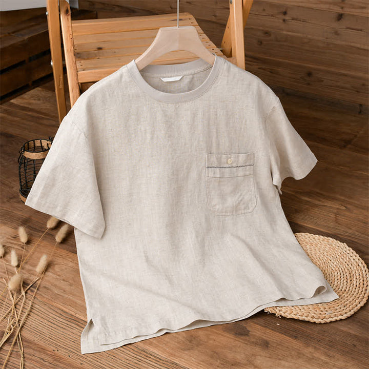 Buddha Stones Letnie, swobodne, minimalistyczne, solidne męskie koszulki z krótkim rękawem i kieszenią naszywaną - Bielizna - US/UK/AU42， EU52 (3XL) - image 0