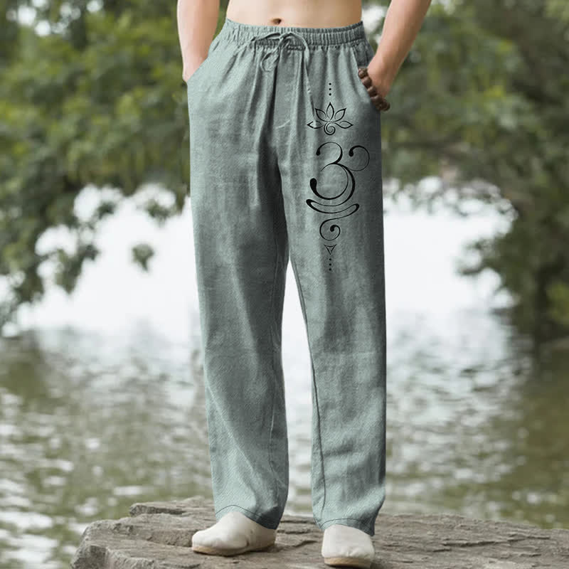 Buddha Stones Spodnie męskie ze zwężanymi nogawkami i kieszeniami, bawełniane, wzór Zen Lotus Om - CadetBlue - US/UK/AU50, EU60 (5XL) - image 0