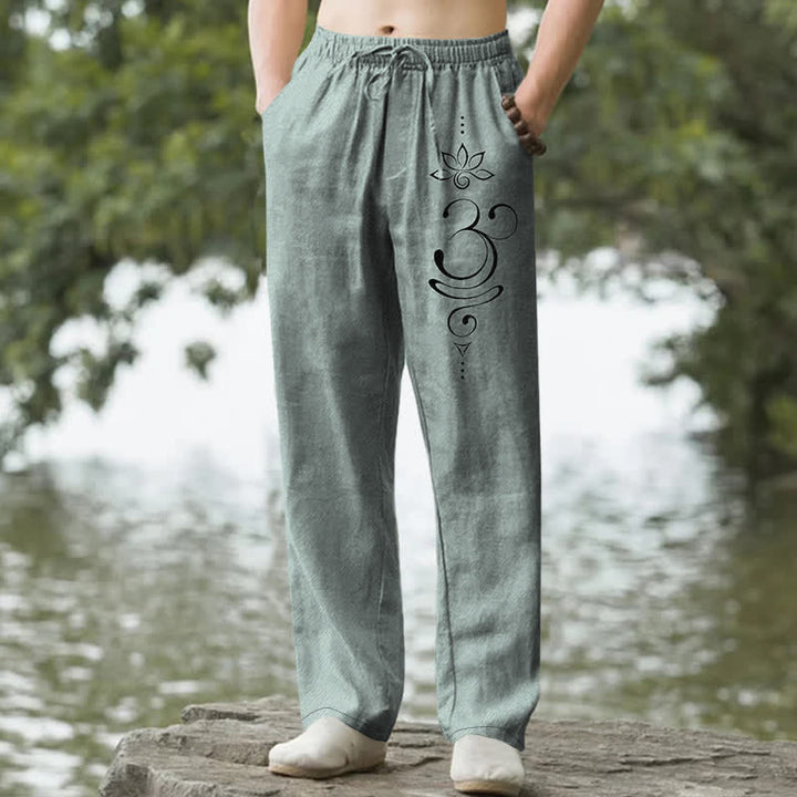 Buddha Stones Spodnie męskie ze zwężanymi nogawkami i kieszeniami, bawełniane, wzór Zen Lotus Om - CadetBlue - US/UK/AU50, EU60 (5XL) - image 0